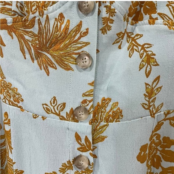 Free People Be The One Floral Wide Leg Ruffle Mint Blue Gold Jumpsuit Size 6 - Picture 5 of 7